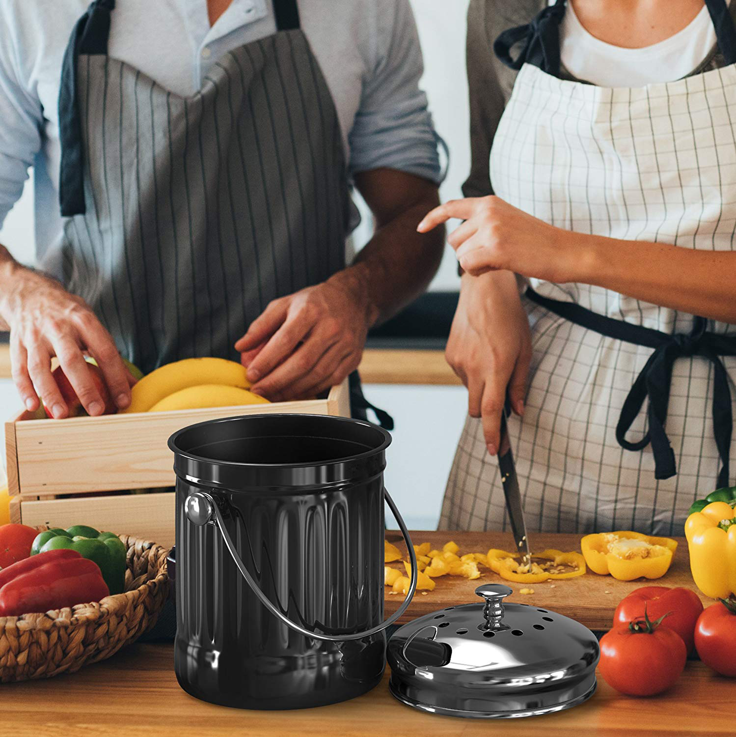Kitchen Compost Bin Stainless Steel Odorless Countertop Compost Pail