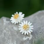 Two Tone Silver Plated Daisy Flower Stud Earrings Korea Style Fashion Jewelry
