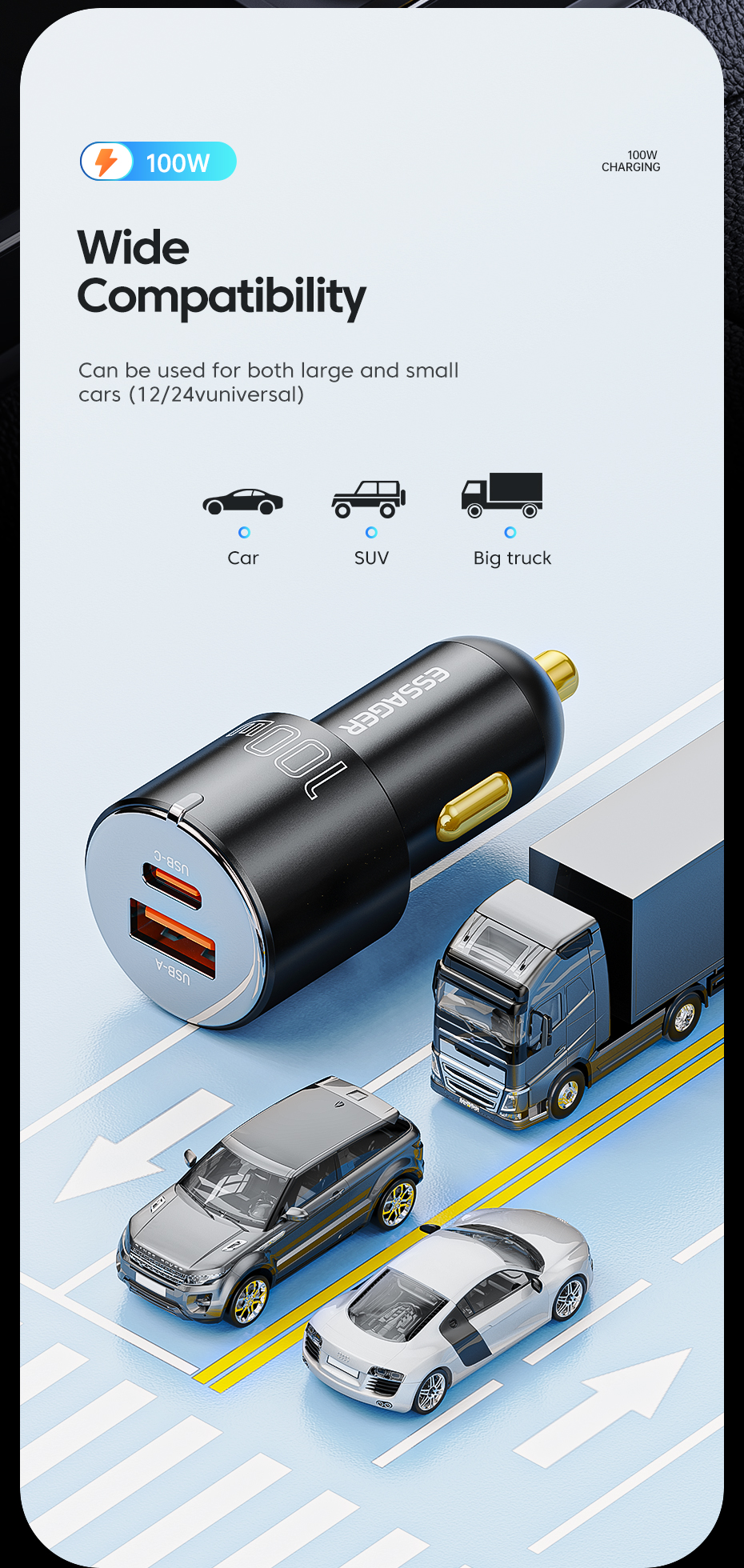 Type C USB A Car Chargers Black 60W 66W Essager 2022 City F699 F689 F688 F698