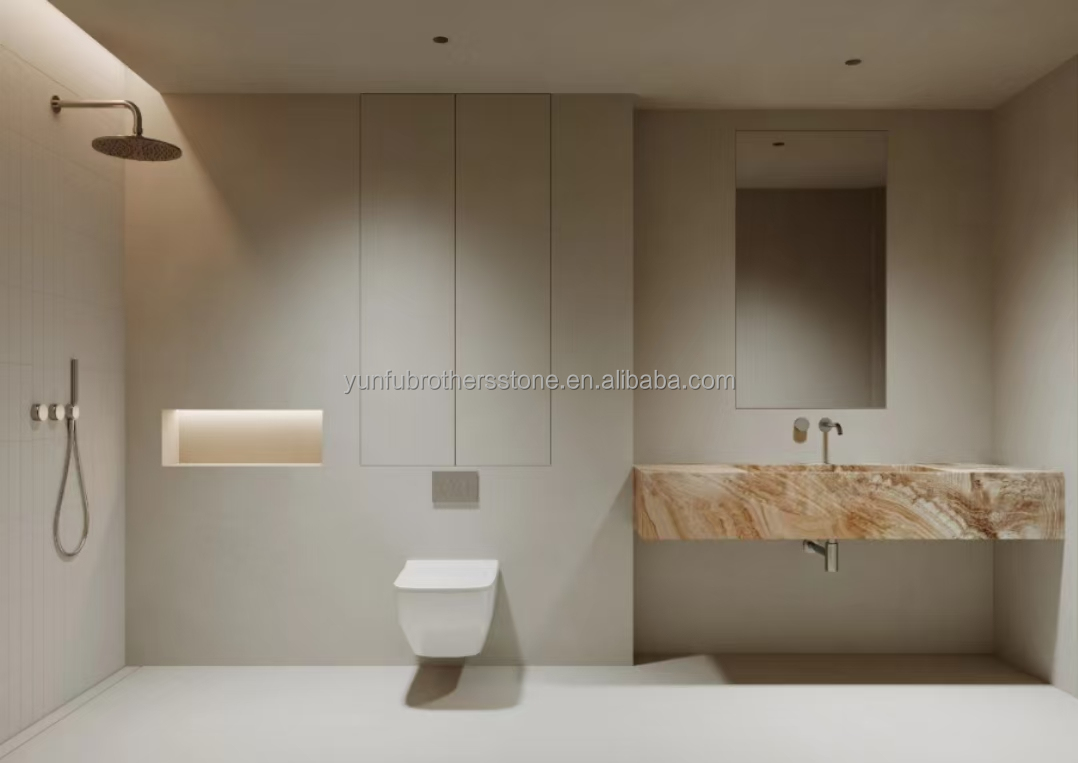 Modern Onyx Marble Gold Vein Wooden Yellow Golden Grain Bathtub Decor for Modern Homes