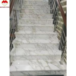 Quality Villa Interior Stair Railing Made of Natural Marble Stone and Calacatta Gold Steps wholesale