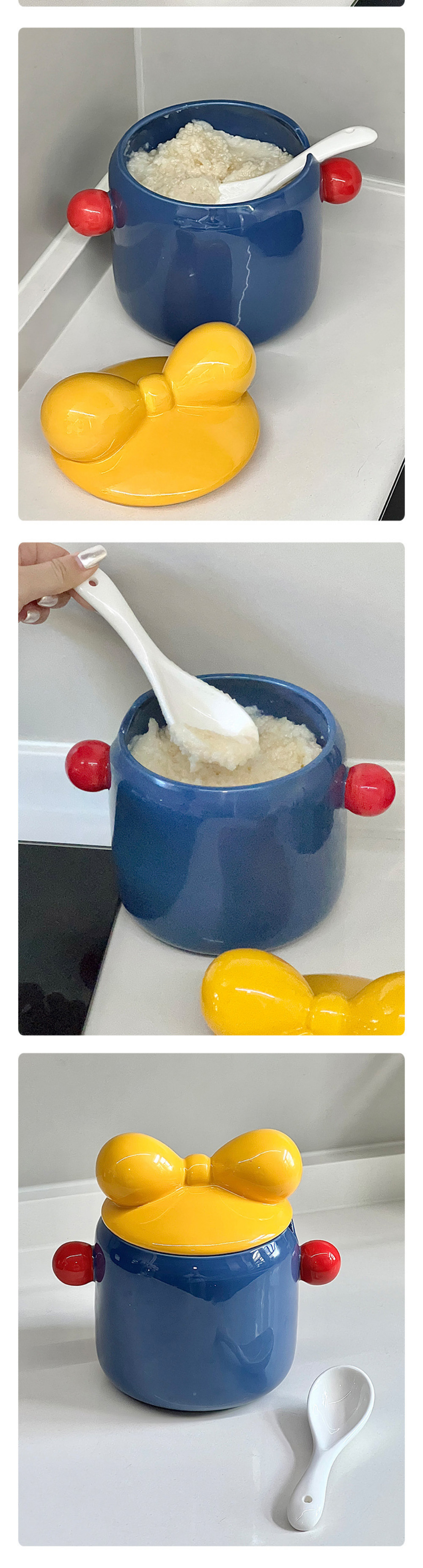 Functional Ceramic Piggy Bank for Kitchen Storage and Printed Spice Condiments Holder