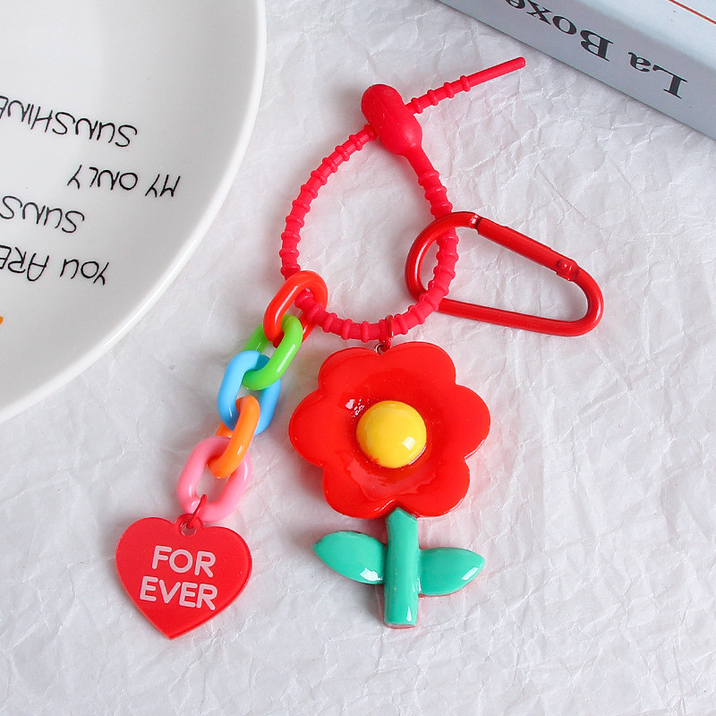 Flower Cartoon Silicone Pendant Keychain Charms Pendan Key Ring for Purse Handbag
