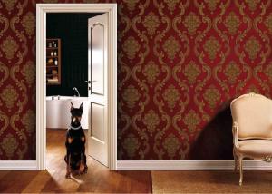 Quality 0.53*10M Living Room PVC Removable Wall Coverings With Red And Gold Color , ISO SGS wholesale