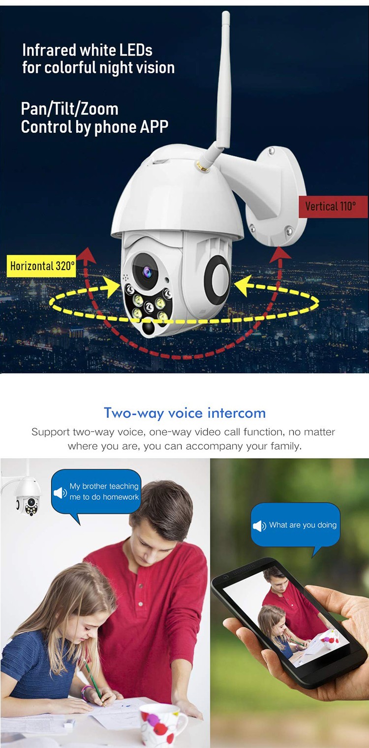 1080P HD Megapixel IP65 Wireless WiFi PTZ Security Camera