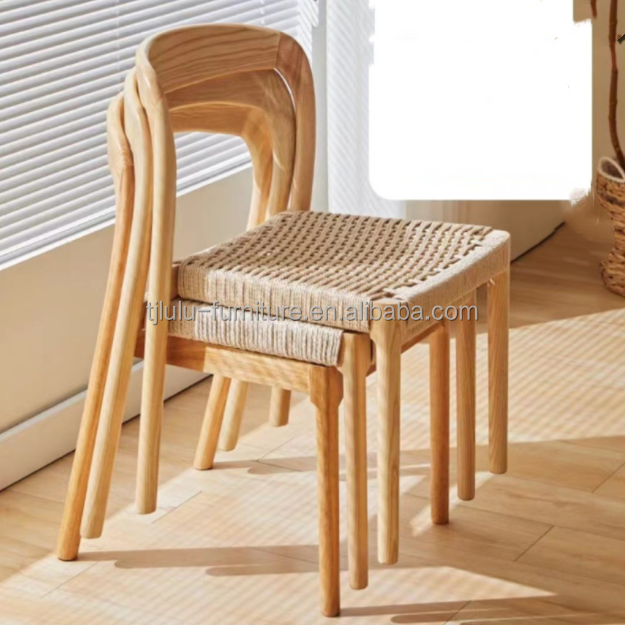 Office Chair with Traditional Style Dining Chair Featuring Rope Woven Seat and Solid Wood
