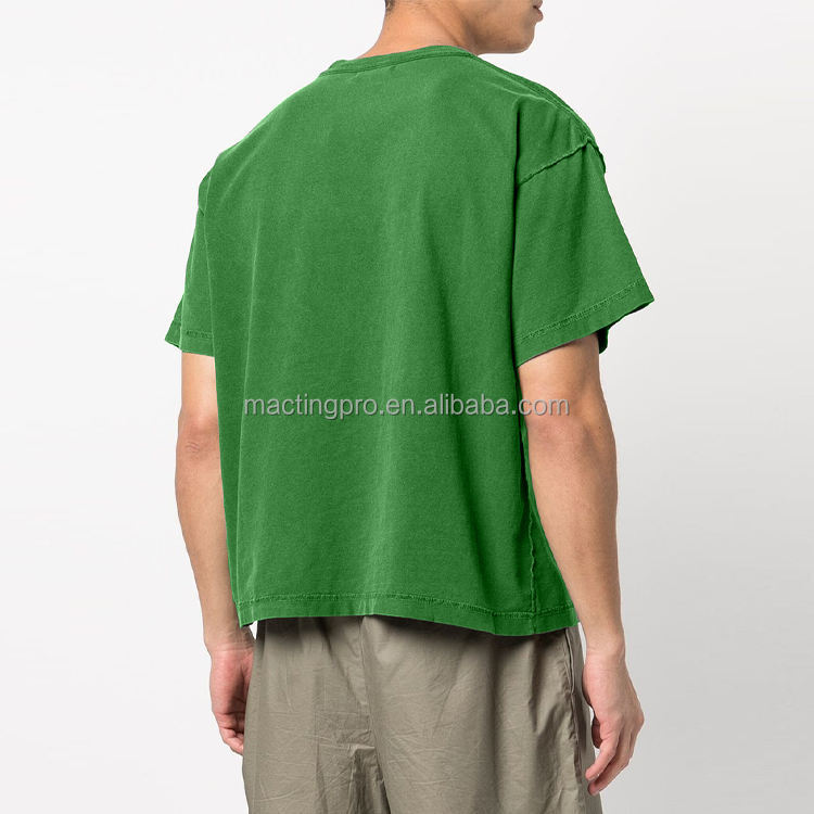 Men's and Women's Vintage Washed T Shirt 2024 Summer Thick Neck Cut Raw Hem Cropped