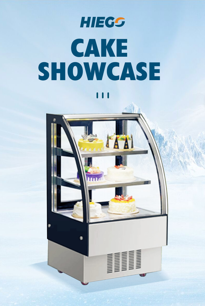 Floor Type Curved Glass Cake Display R600a Counter Pastry Display Chiller