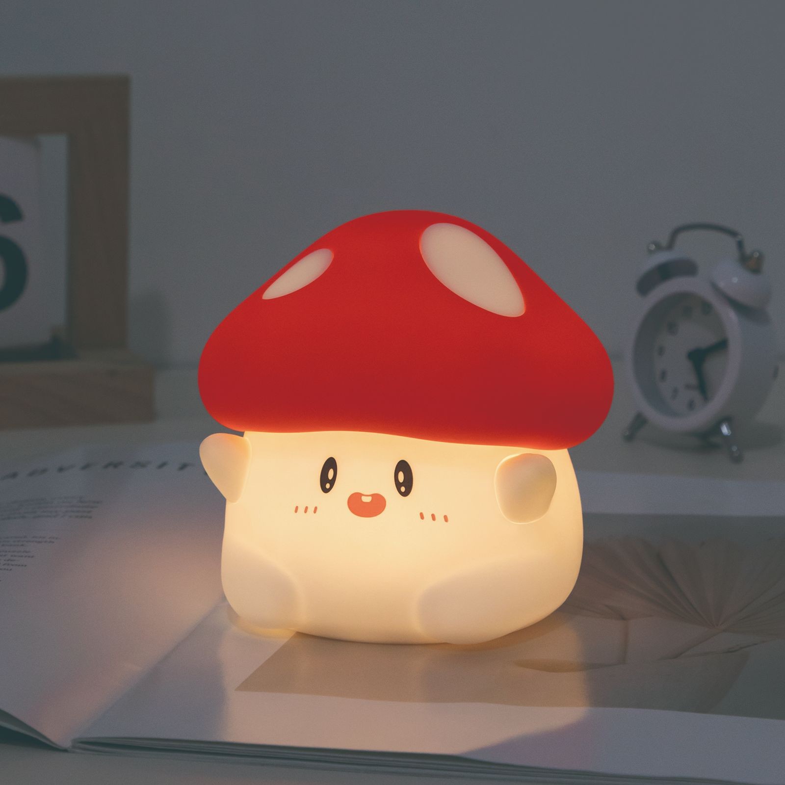 Mushroom Night Light For Kids Squishy Silicone Night Light 7 Soft ColorsTap Control Rechargeable Sleep Timer Beside Lamp