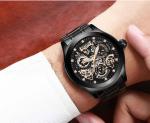 KINYUED J062 oem waterproof custom logo leather fashion tourbillon skeleton