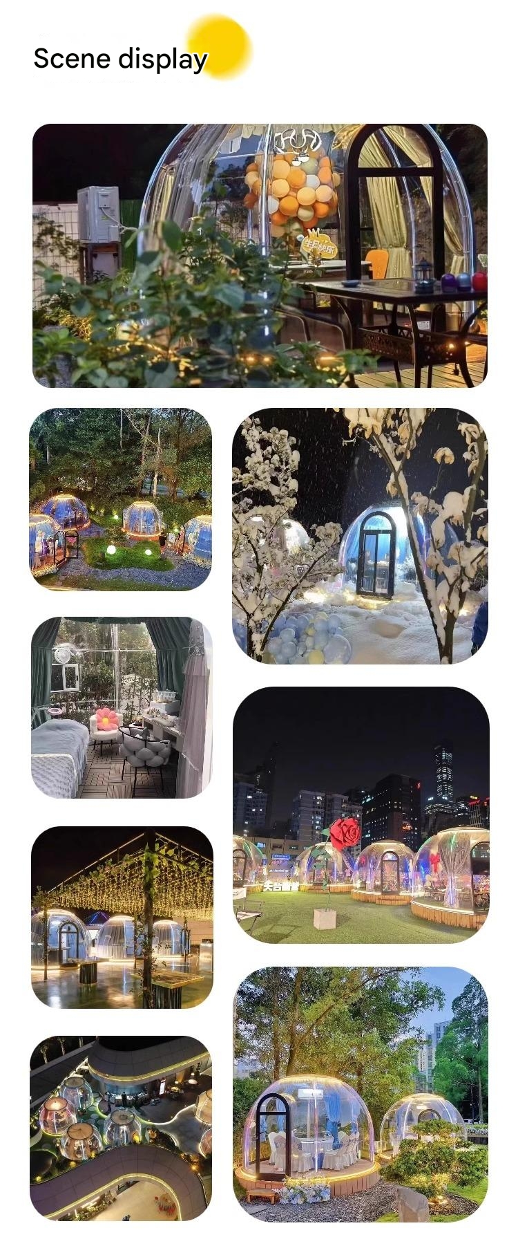 Outdoor Rectangular Sun Glass Room Full Transparent Bubble Room Spherical Tent for PC Hotel Star Room Homestay