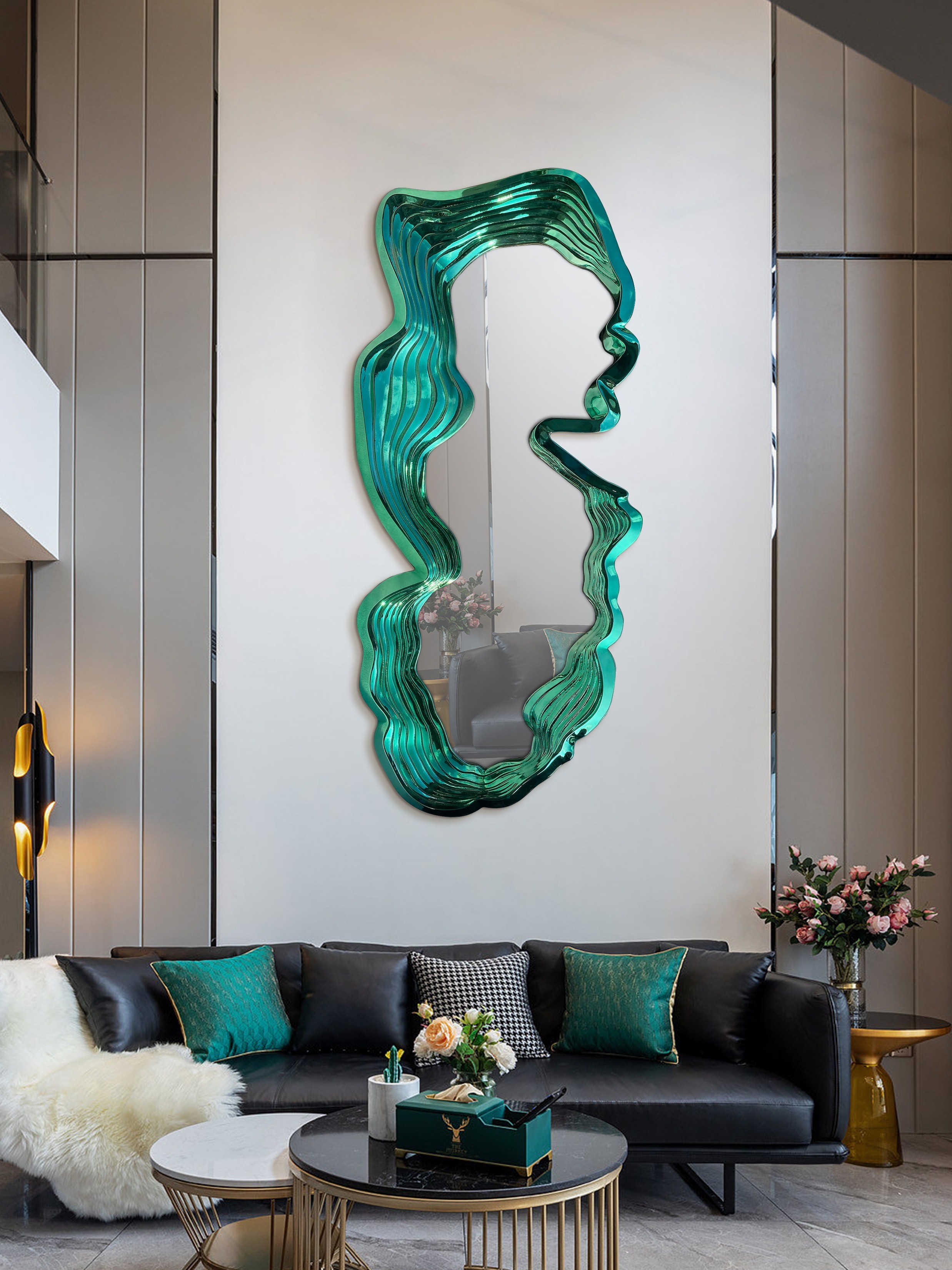 Electroplated Jade Mirror High-End Sales Department Negotiation Area Background