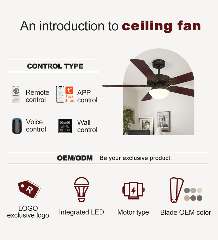 Residential 52" LED Ceiling Fan with MDF Plastic Blades and Light