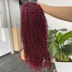 Burgundy Transparent 360 HD Human Hair Lace Wig Frontal Jerry Curl OEM