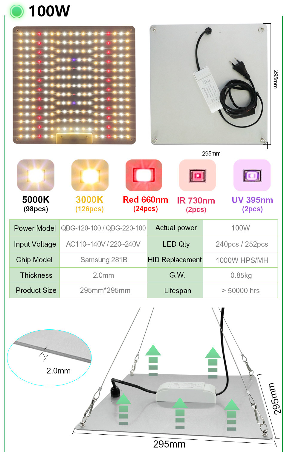 Heat Dissipation 65W 150W Led Grow Light Circuitry Design For Indoor Plant