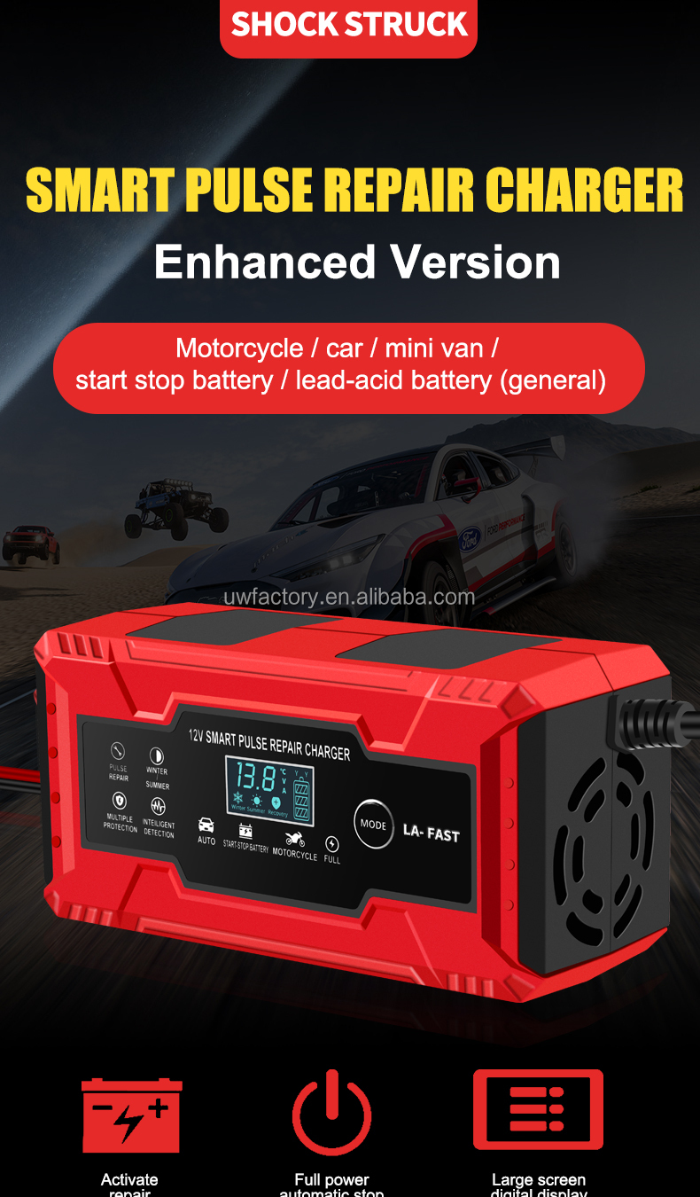 Multi-function 12V 24V 6A 8A 10A Electric Battery Charger for Motorcycles Fast Charging Speed Battery Maintainer Trickle C