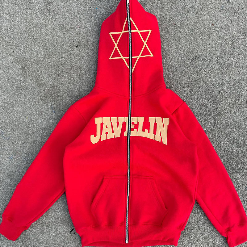 Windproof Distressed Applique Embroidery Hoodie Oversized Red Streetwear Hoodie