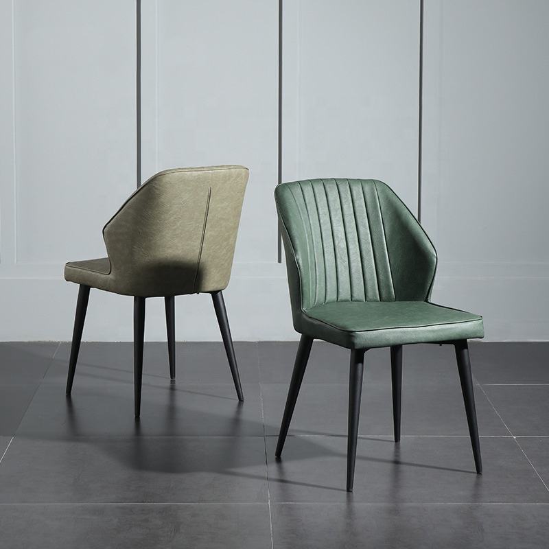 Leather PU Upholstered Dining Chairs With Black Metal Legs