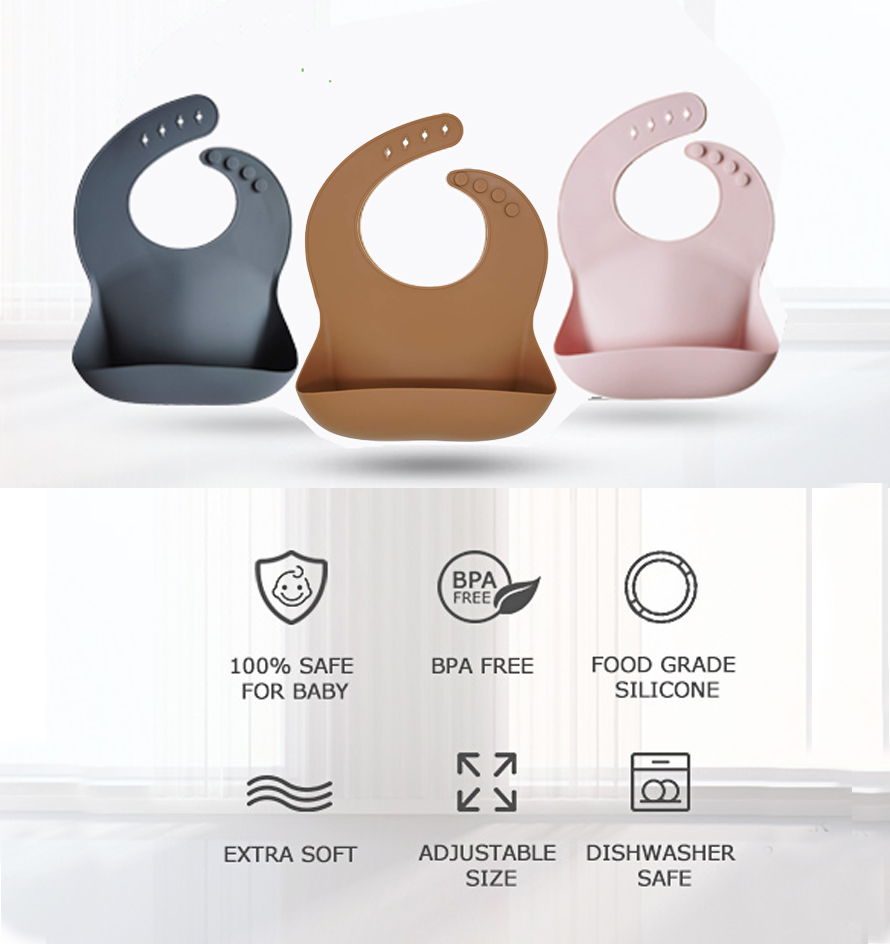 Non Toxic Baby Tableware 75g Silicone Feeding Bib Adjustment