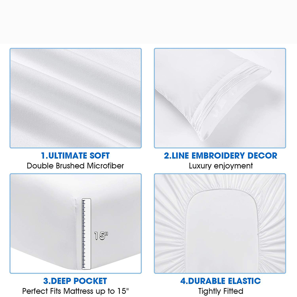 Super Soft 200TC Microfiber Embroidery Sheets Set for Deep Pockets and Fade Resistance