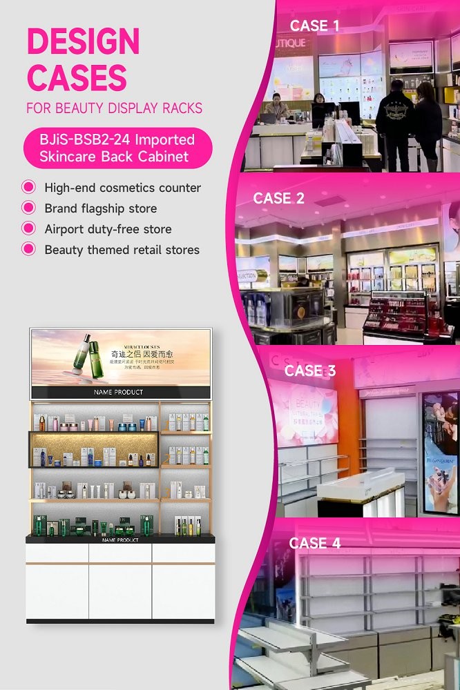 BJiS-BSB2-24 LED Strip Lights Skincare Display Cabinet with Personalized Branding for High-End Makeup