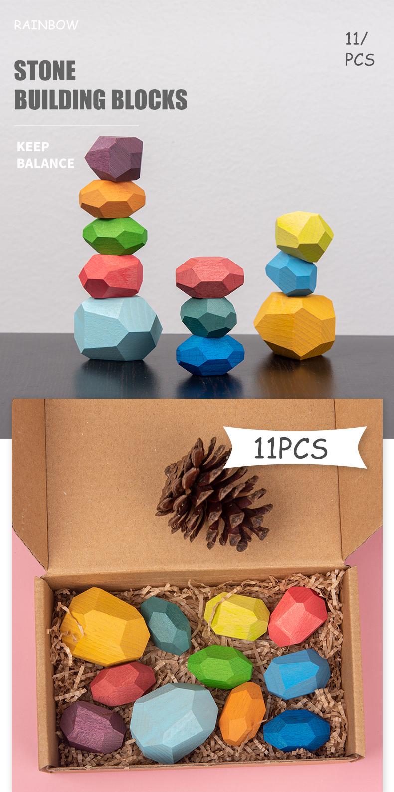 Jenga 14cm Rock Wooden Building Blocks Set Wooden Stacking Blocks Balancing Toy