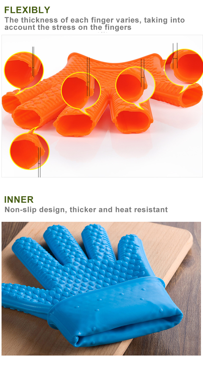 Heat Resistant Oven BBQ Grilling Cooking Kitchen Silicone Gloves