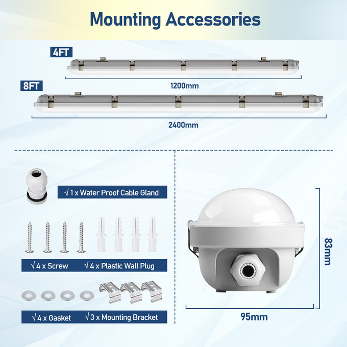 Triproof LED Batten Light With Selectable Color Temperature 3500K/ 4000K/ 5000K/ 5700K/ 6500K