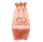 Pink Straight Remy Human Hair Bundles Sew In Weave Bundles Brazilian Bundle