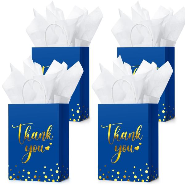 Folding Custom Thank You Flat Bottom Kraft Paper Gift Bags With Handles Thank