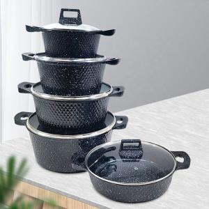 Quality Europe Style Black Non Stick Aluminum Pot Sets Cookware With Glass Lid wholesale