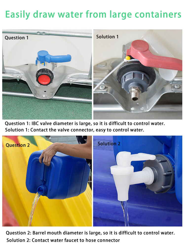 Flange Connection 1000L IBC Tote Tanks with 2inches Plastic Valve Adapter Fittings