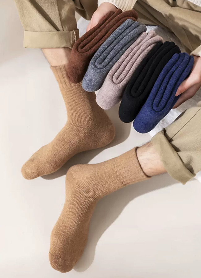 Thick Warm Cozy Solid Color Wool Socks Terry Winter Crew Socks