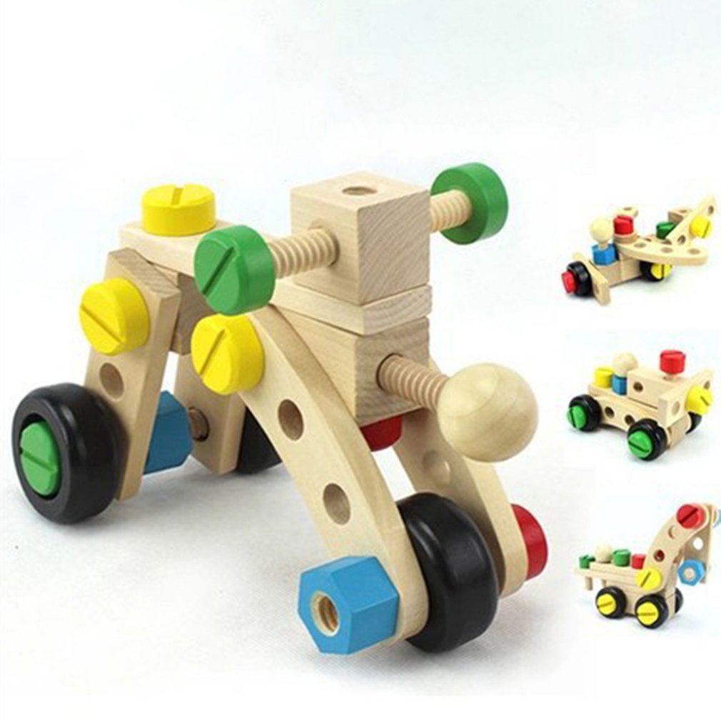 Children's Benefit Intelligence Disassembly Assembly Car Toy Solid Wood Assembly Intelligence 30 Pieces Screw Toy