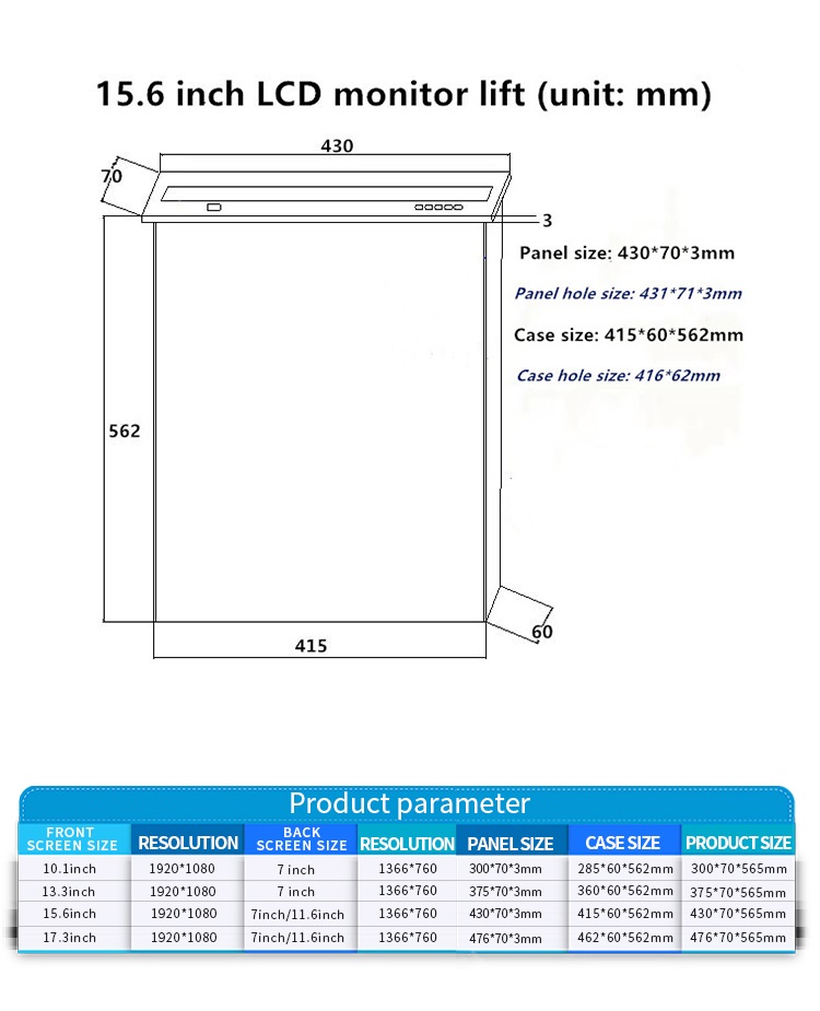 Meeting Room Motorized Computer Monitor Lift Vertical Hidden LCD Customized