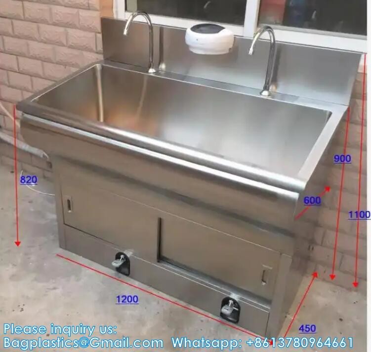 Hand Washing Sink Wash Basin With Automatic Sensor And Mirror Customized Scrub Sink Induction Pedal Operated