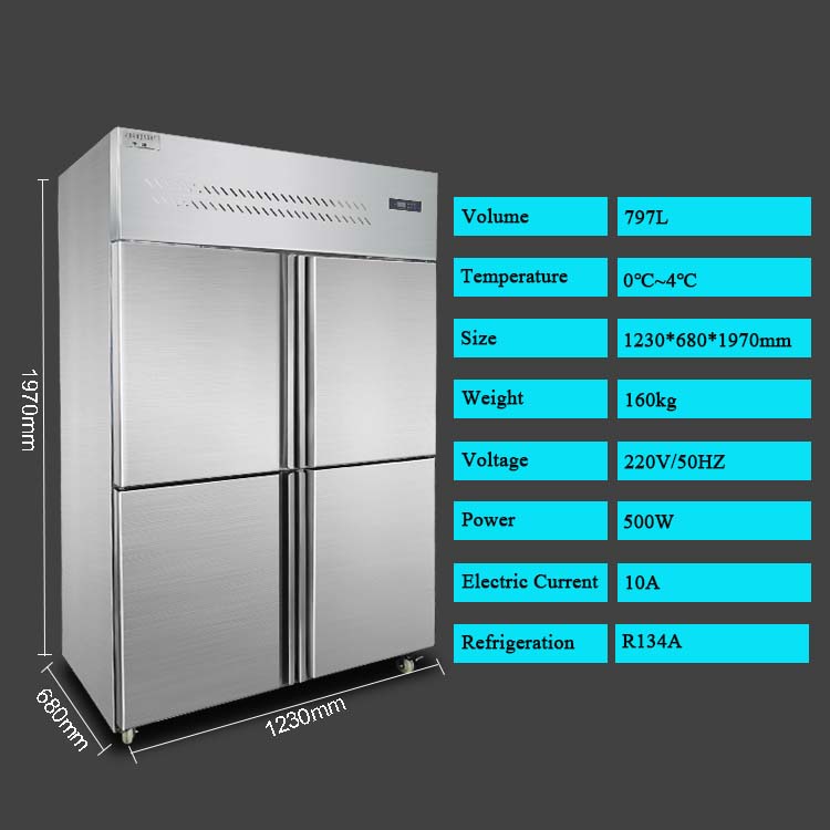 780L Kitchen Worktable Refrigerator Freezer With Four Doors