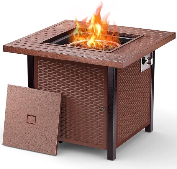 30 Inch Res Outdoor Propane Fire Pit 50,000 BTU Adjustable Flame Square Fire