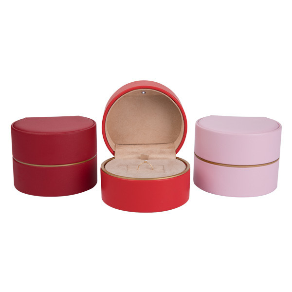 Blue / Pink / Red Leather Jewelry Box With Custom Logo Empty Round Shape