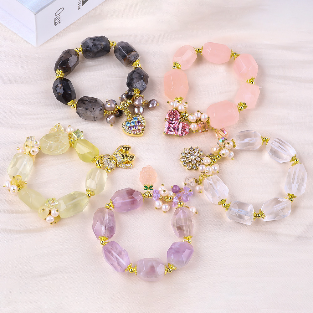 Handmade Gemstone Bracelet Adjustable Charms Rose Quartz Bracelet Natural Stone Pearl Jewelry For Party Daily Wearing