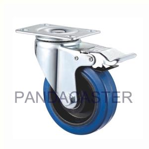 Quality Blue Medium Duty Casters 4 In Rubber Swivel Caster With Brake wholesale