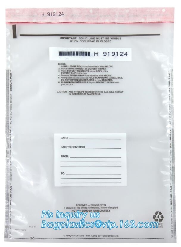 Opaque Tamper Evident Sealing Plastic Bank Money Steb Security Bag / Custom Self Adhesive Plastic Courier Bag, bagease