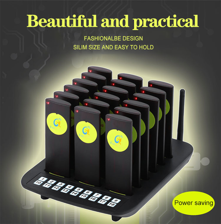 wireless keyboard transmitter with 18 coaster pagers for waiter calling customer waiting in queue