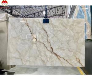 Quality Modern Villa Design Polished White Onyx Marble Slab for Livingroom Wall and Flooring wholesale