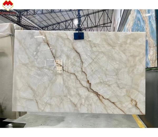 Modern Villa Design Polished White Onyx Marble Slab for Livingroom Wall and