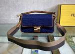 Women F Letters Pattern Denim Baguette Bag Embroidery Series