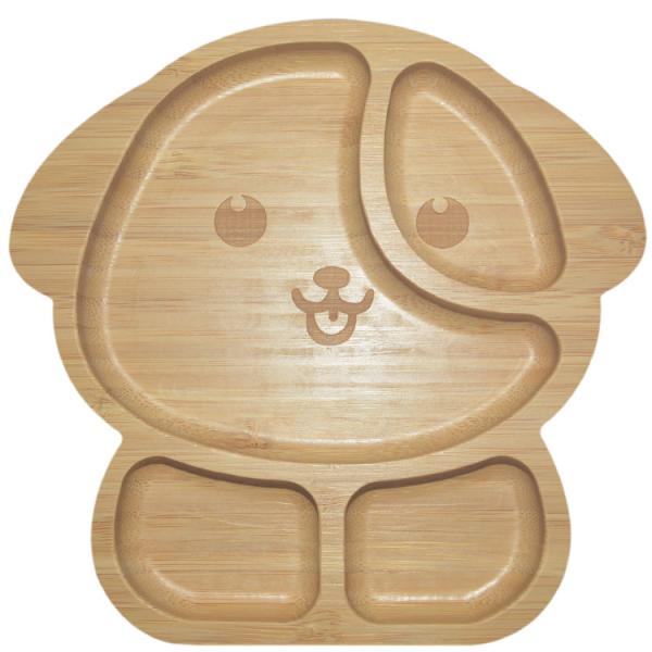 MHCsilicon Bamboo Baby Plate BPA Free Divided Suction Dining Wooden Food Bamboo