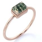 Vintage S925 Sterling Silver Rose Gold Plated Jewelry Green Moss Agate Raw Ring