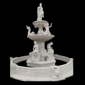 Quality Garden Freestanding marble stone fountain with pool, china marble sculpture supplier wholesale