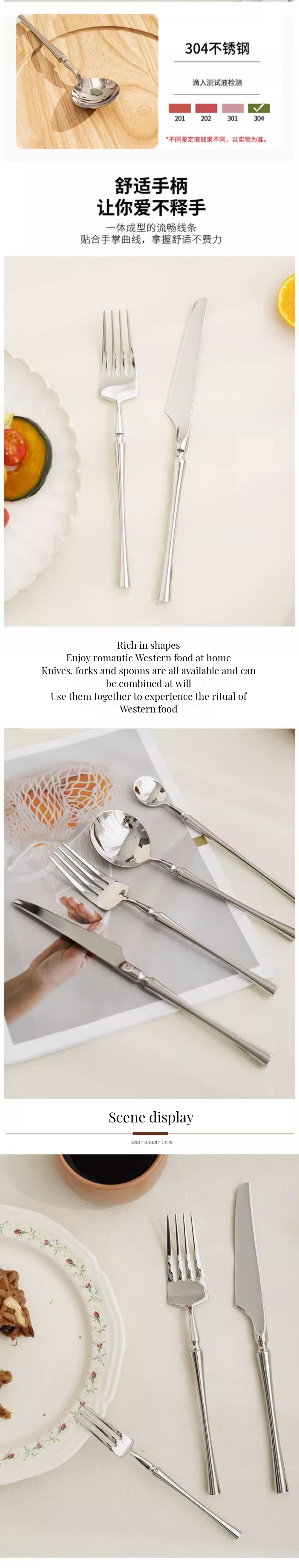 Silverware Spoon Fork Dinnersets 24-Piece Gold Stainless Steel Flatware Set for Hotels